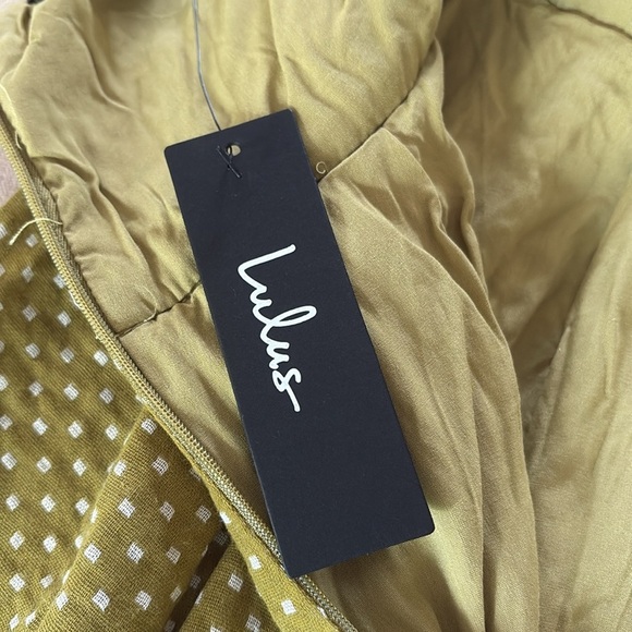 Lulu’s Delightful Design Light Green Polka Dot Midi Dress with pockets strapless - Picture 15 of 16